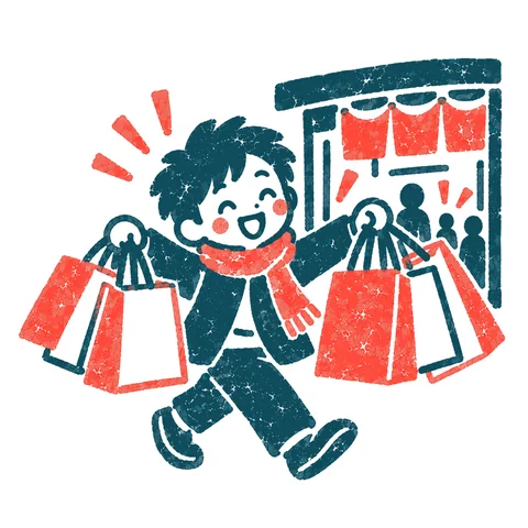 福袋を買った人のイラスト(はんこ)