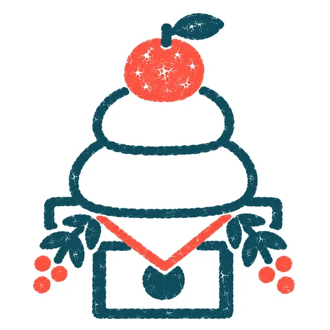 鏡餅を飾るのイラスト(はんこ)