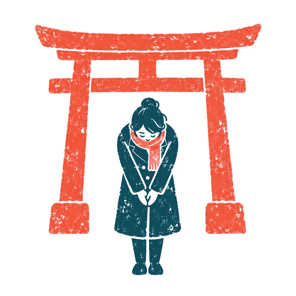 初詣に行く人のイラスト(はんこ)