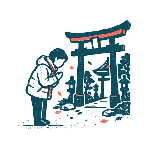 初詣に行く人のイラスト(はんこ・顔なし)