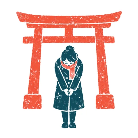 初詣に行く人のイラスト(はんこ)