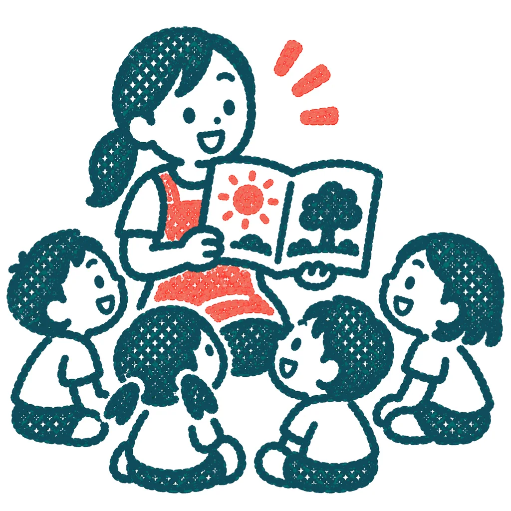 保育士と子どものイラスト(はんこ)