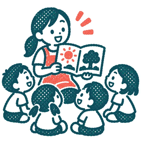 保育士と子どものイラスト(はんこ)