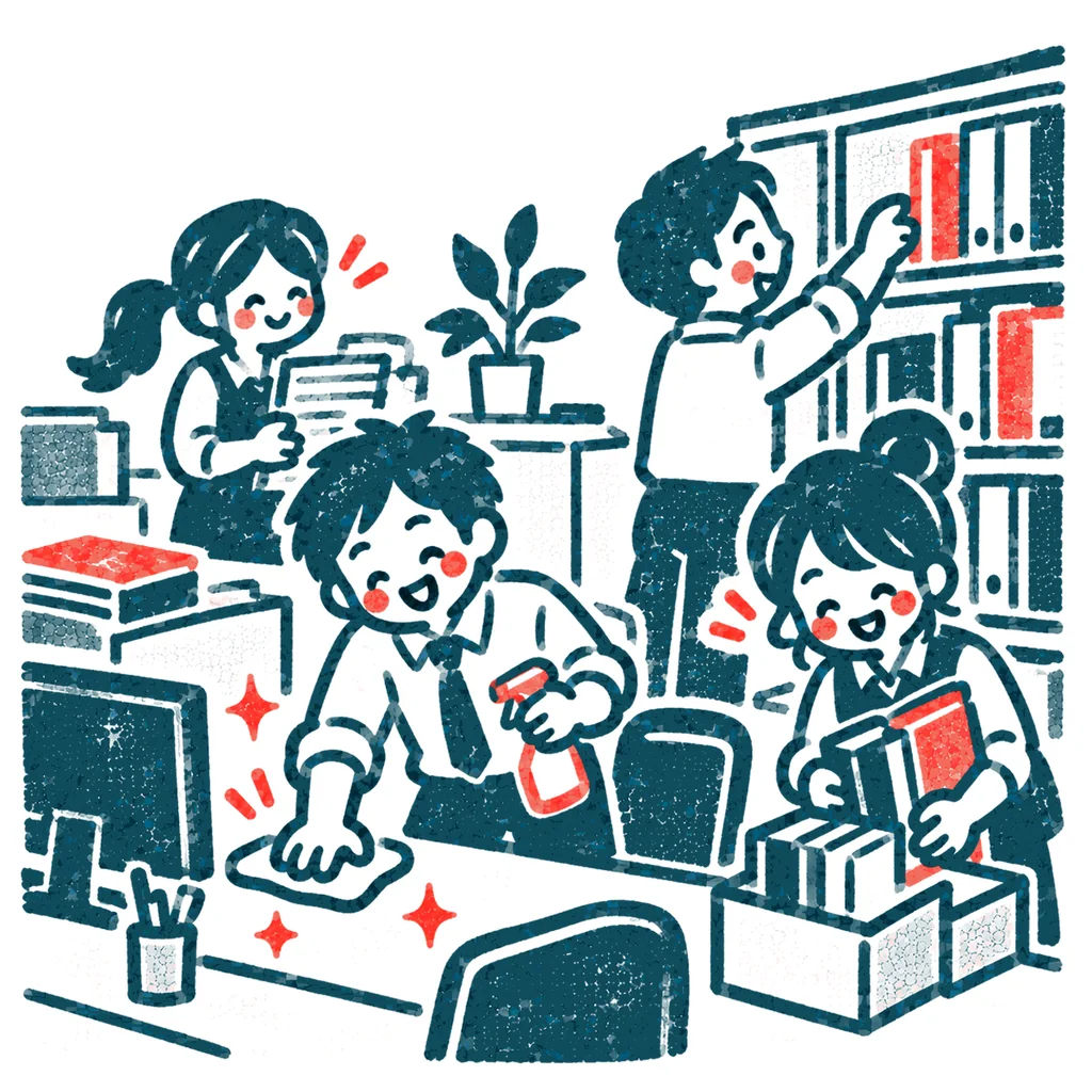 職場の大掃除のイラスト(はんこ)