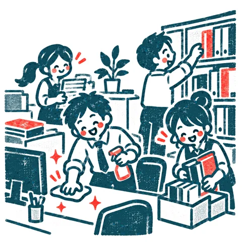 職場の大掃除のイラスト(はんこ)