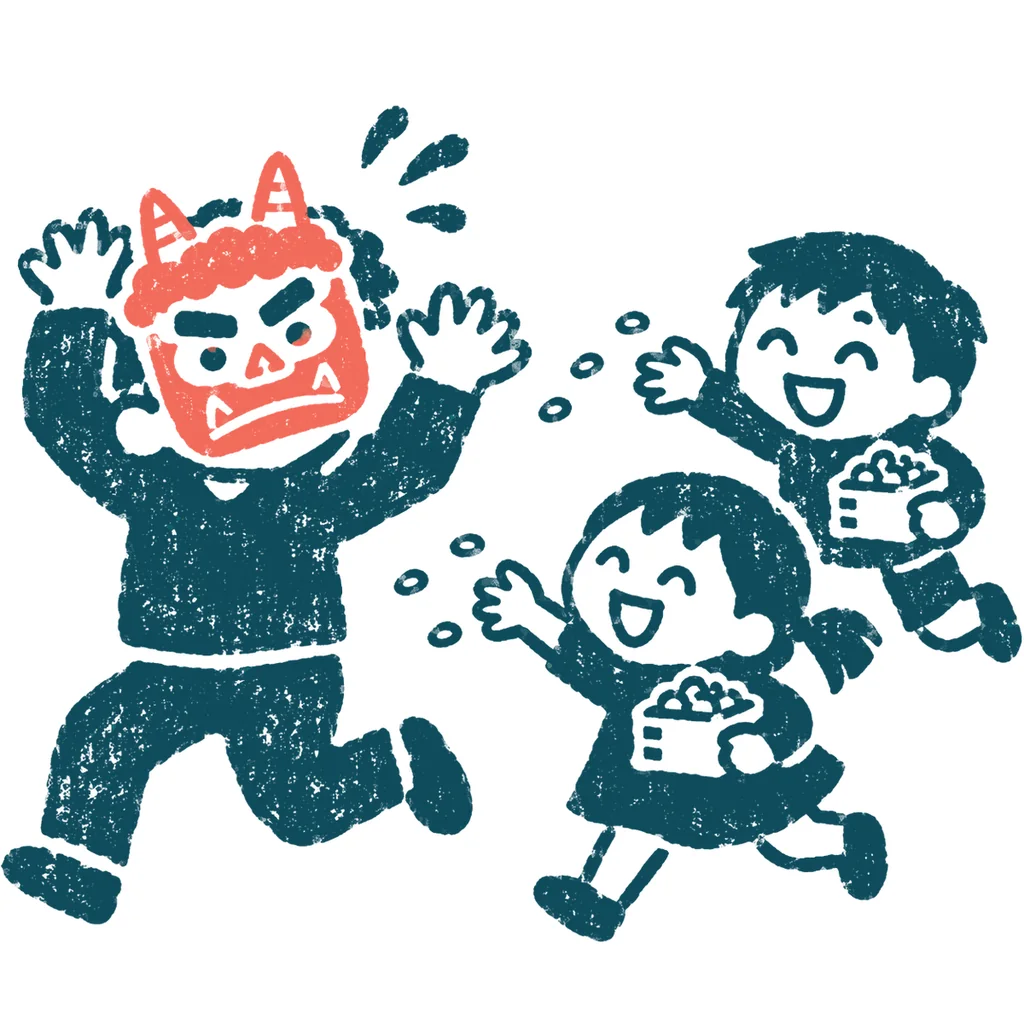 鬼の役をするお父さんのイラスト(はんこ)