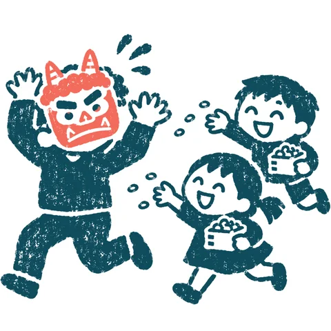 鬼の役をするお父さんのイラスト(はんこ)