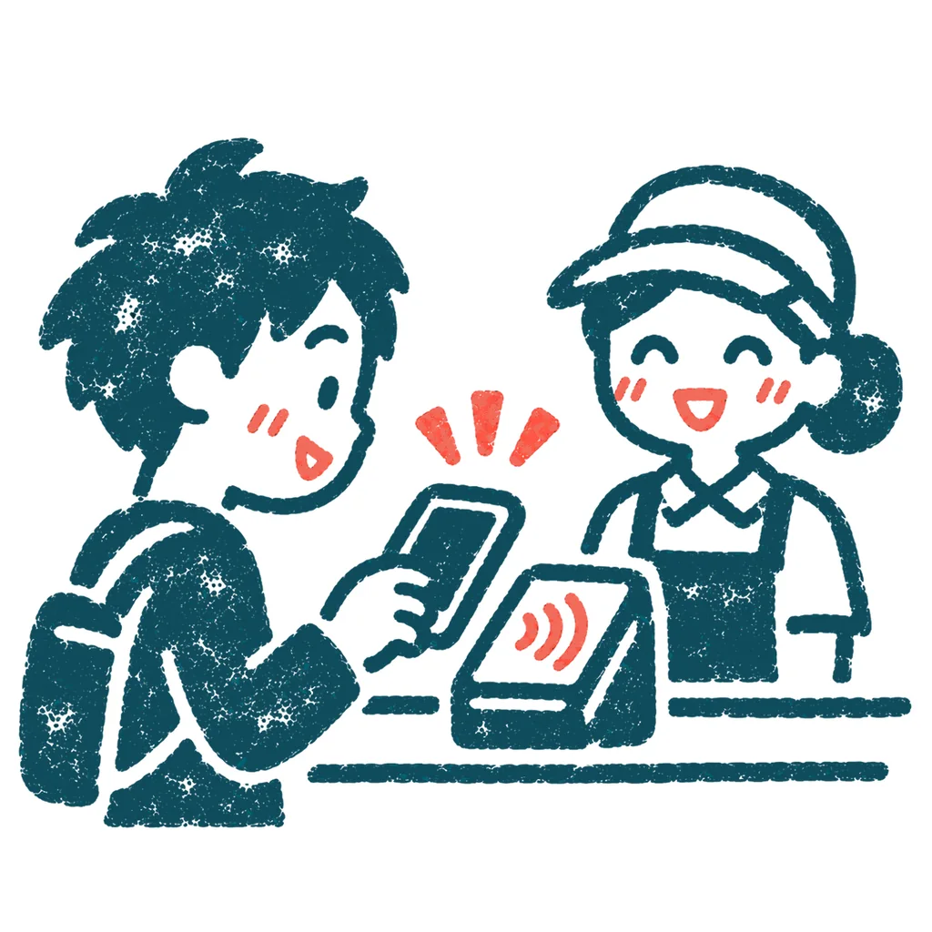 スマホで支払いをするのイラスト(はんこ)