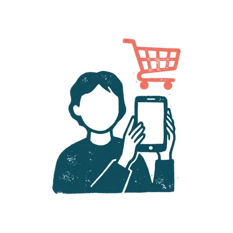 ネットショッピングをする人のイラスト(はんこ・顔なし)