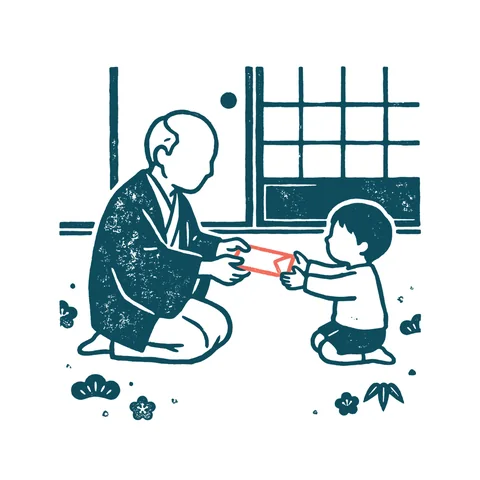 お年玉をもらう子どものイラスト(はんこ・顔なし)