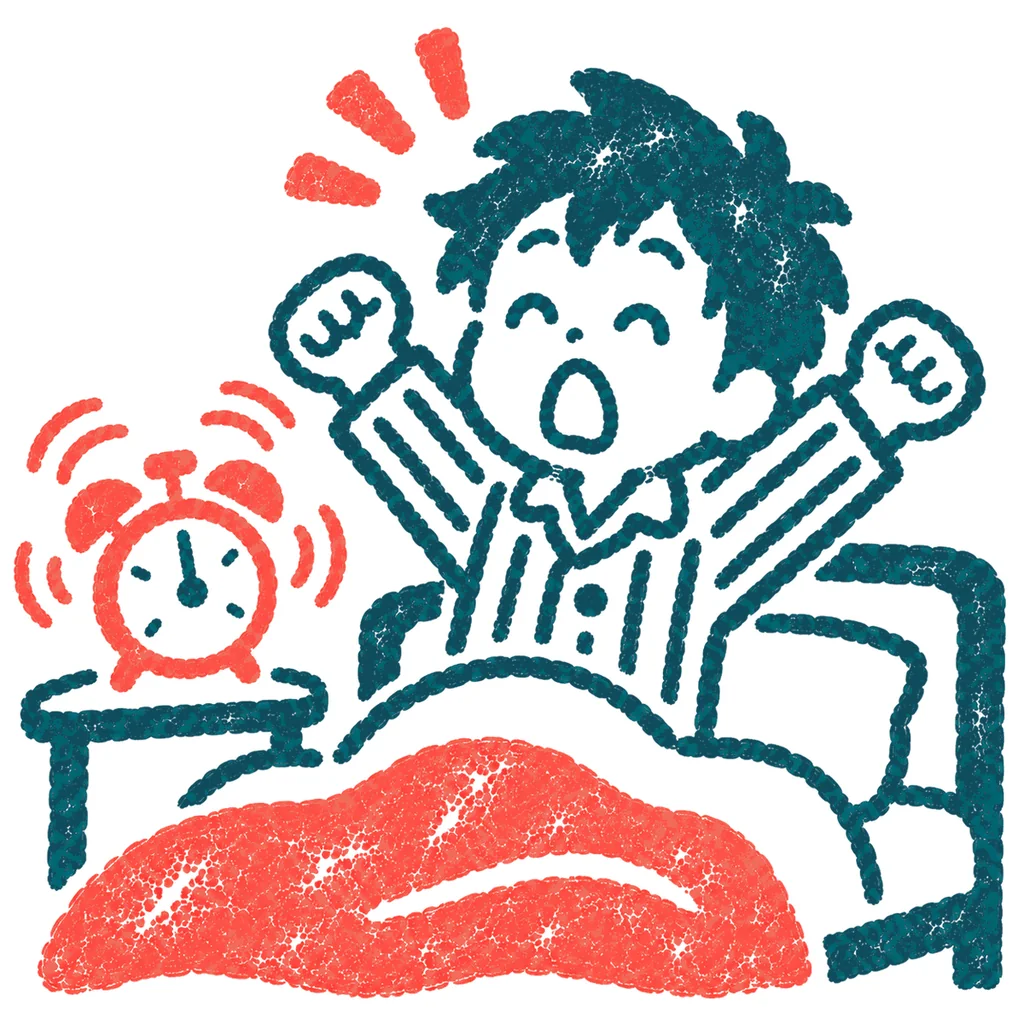 寝坊して慌てる人のイラスト(はんこ)