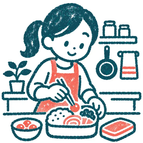 お弁当を作る親のイラスト(はんこ)