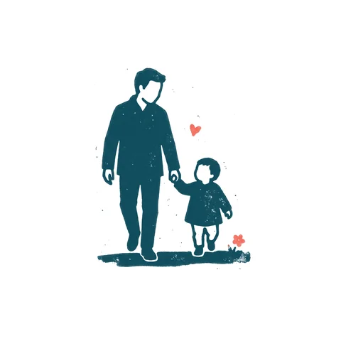 手をつないで歩く親子のイラスト(はんこ・顔なし)