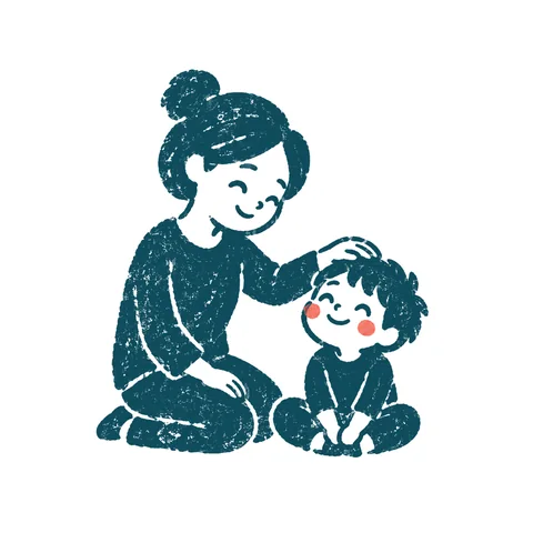 子どもを褒める親のイラスト(はんこ)