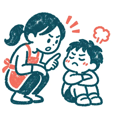 子どもを叱る親のイラスト(はんこ)