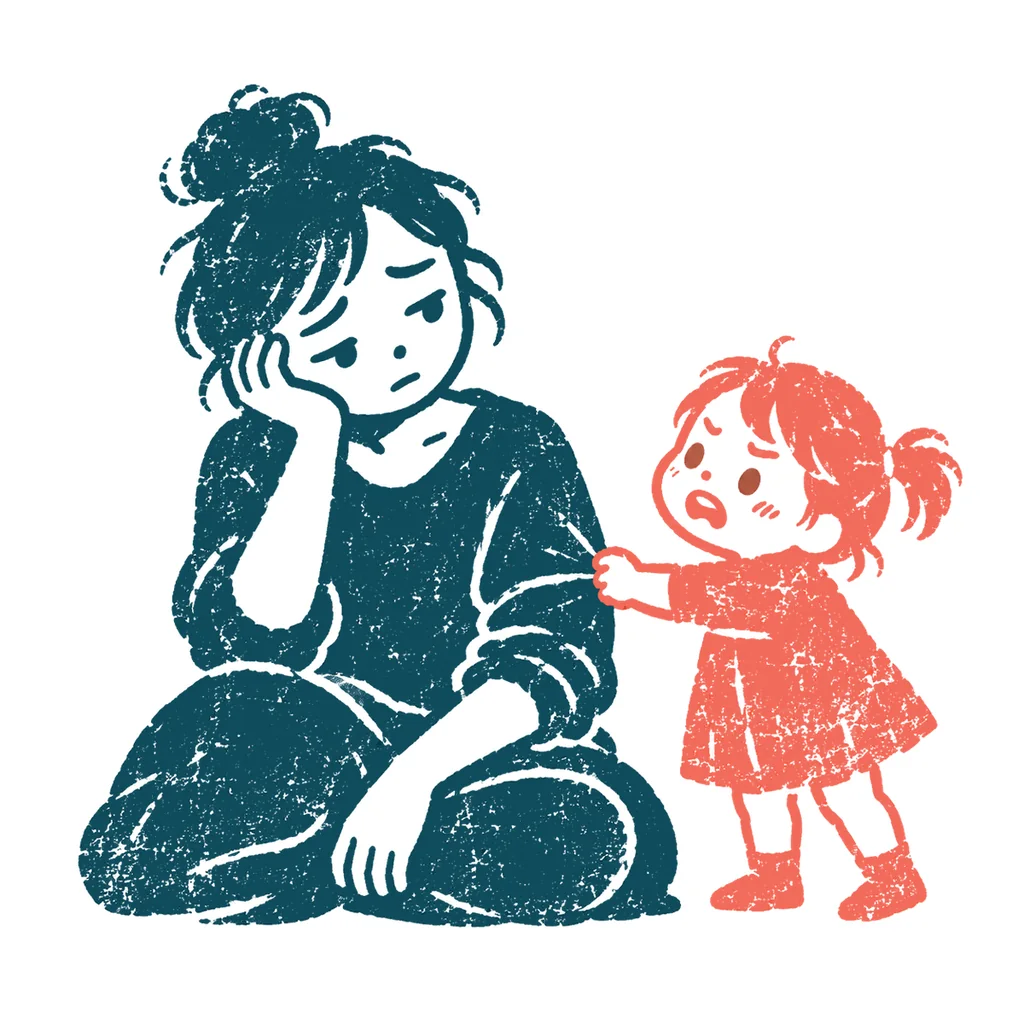 子育てに悩む親のイラスト(はんこ)