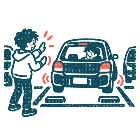 駐車場に車を停めるのイラスト(はんこ)