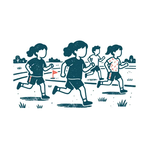 体育で走る子どもたちのイラスト(はんこ・顔なし)
