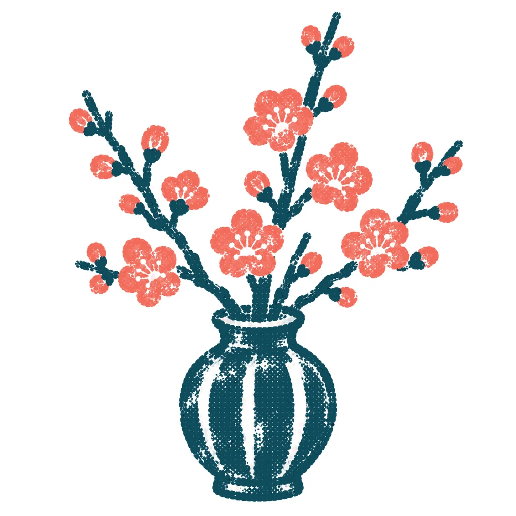 桃の花のイラスト(はんこ)