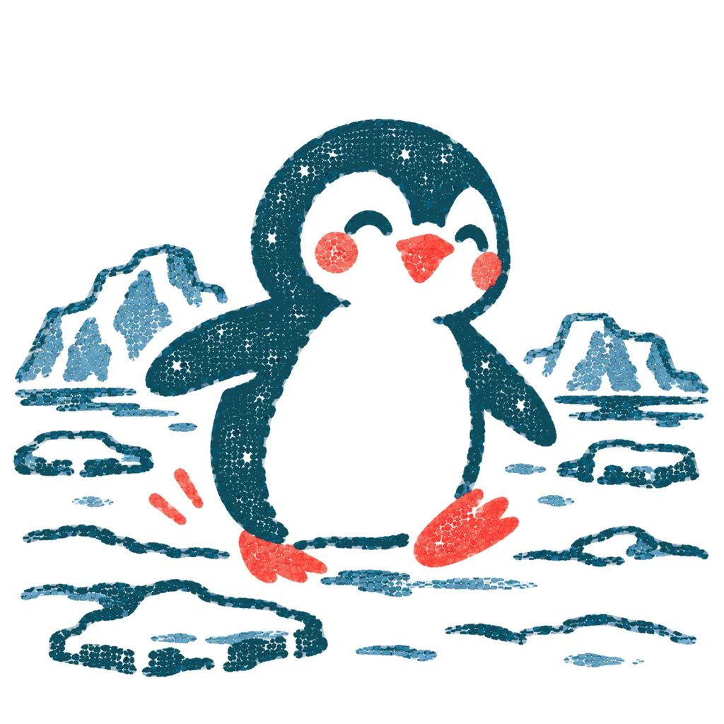 氷の上のペンギンのイラスト(はんこ)