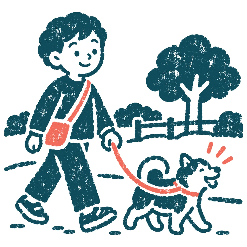 犬の散歩をする人のイラスト(はんこ)