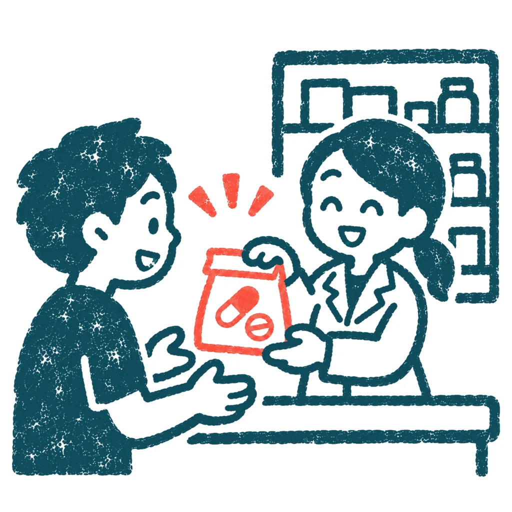 薬局で薬をもらうのイラスト(はんこ)