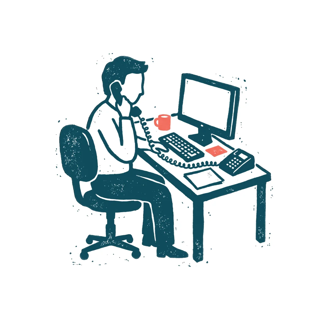 電話をかける会社員のイラスト(はんこ・顔なし)