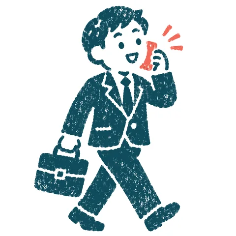 スマホで通話するビジネスパーソンのイラスト(はんこ)