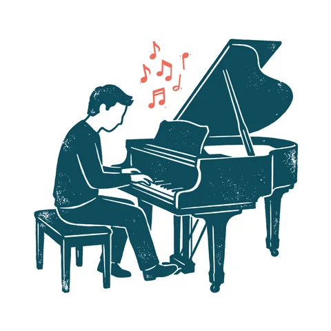 ピアノを弾くのイラスト(はんこ・顔なし)