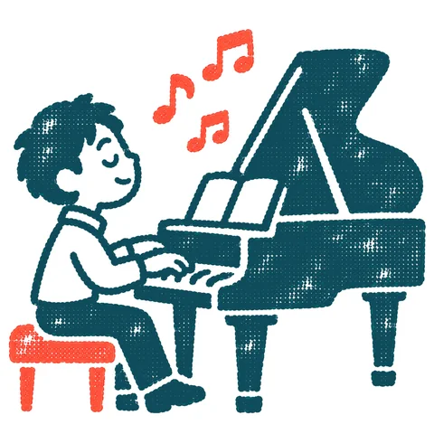 ピアノを弾くのイラスト(はんこ)