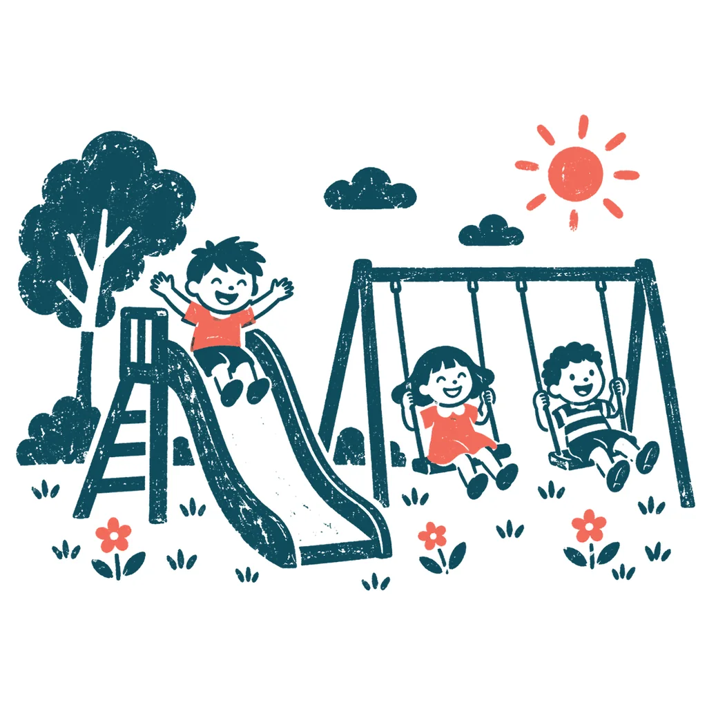 公園で遊ぶ子どもたちのイラスト(はんこ)