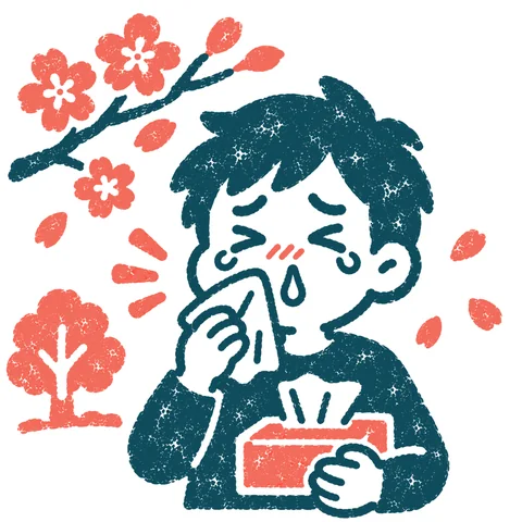 花粉症で苦しむ人のイラスト(はんこ)
