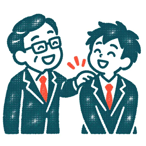 上司に褒められる社員のイラスト(はんこ)