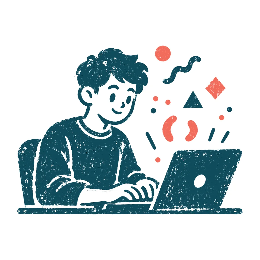 プログラミングをする人のイラスト(はんこ)