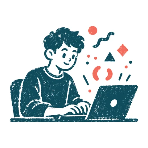 プログラミングをする人のイラスト(はんこ)