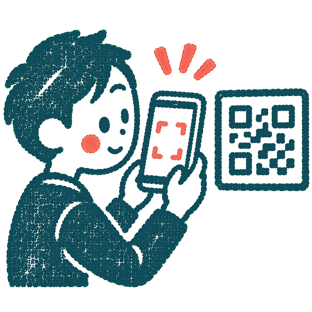 スマホでコードを読み取るのイラスト(はんこ)