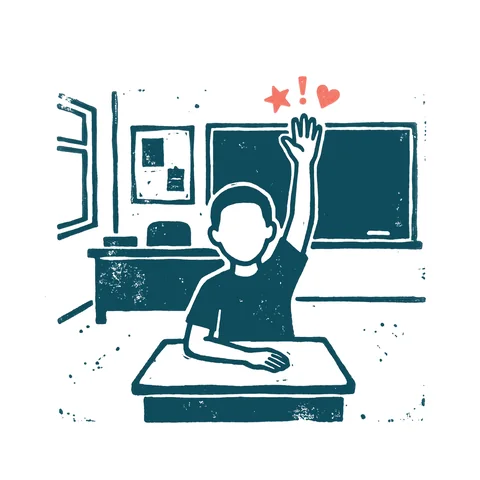 手を挙げる生徒のイラスト(はんこ・顔なし)