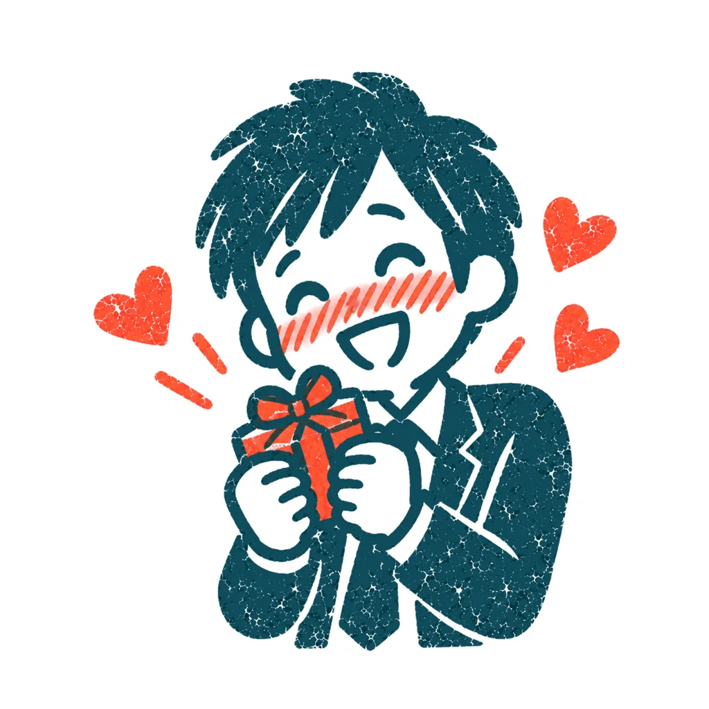 チョコをもらって照れる人のイラスト(はんこ)