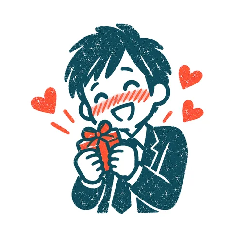 チョコをもらって照れる人のイラスト(はんこ)