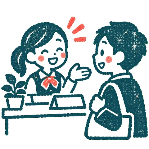 受付で案内する人のイラスト(はんこ)