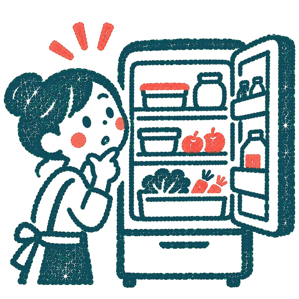 冷蔵庫を確認する人のイラスト(はんこ)