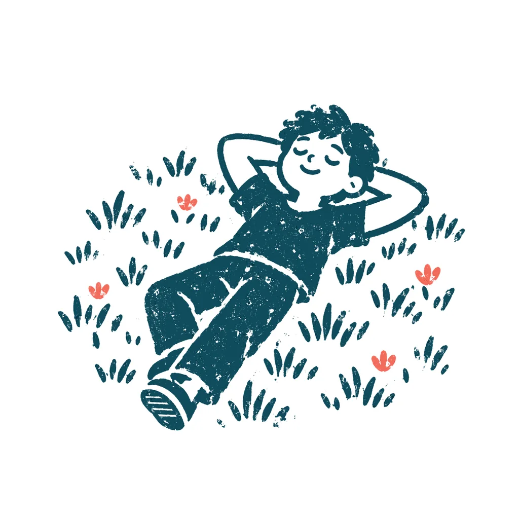 のんびりくつろぐ人のイラスト(はんこ)