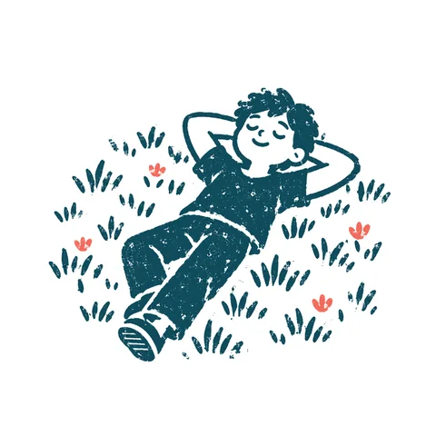 のんびりくつろぐ人のイラスト(はんこ)