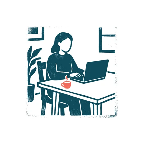 自宅でテレワークする人のイラスト(はんこ・顔なし)