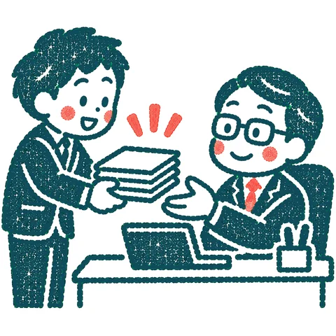 報告書を提出する人のイラスト(はんこ)