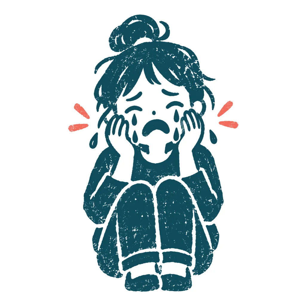 悲しくて泣く人のイラスト(はんこ)
