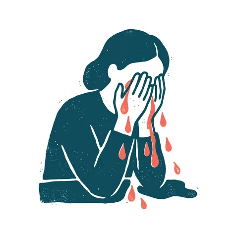 悲しくて泣く人のイラスト(はんこ・顔なし)