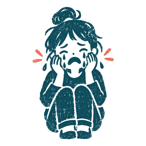 悲しくて泣く人のイラスト(はんこ)