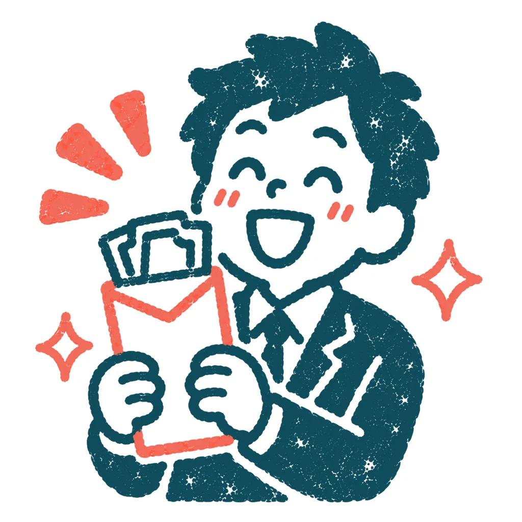 給料を受け取る人のイラスト(はんこ)
