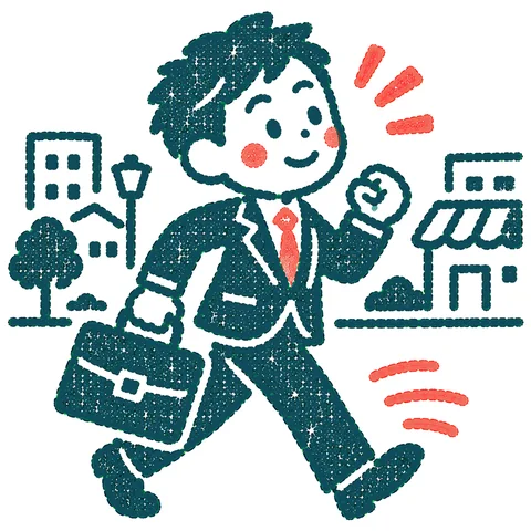 営業に回る会社員のイラスト(はんこ)